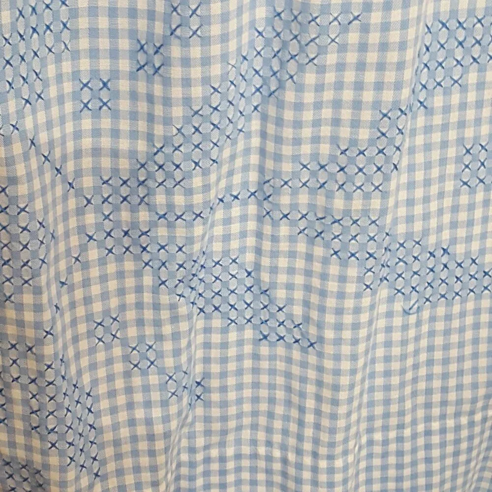 Half‎ Apron Blue White Gingham Cross Stitch Vintage 1950s Handmade Pocket